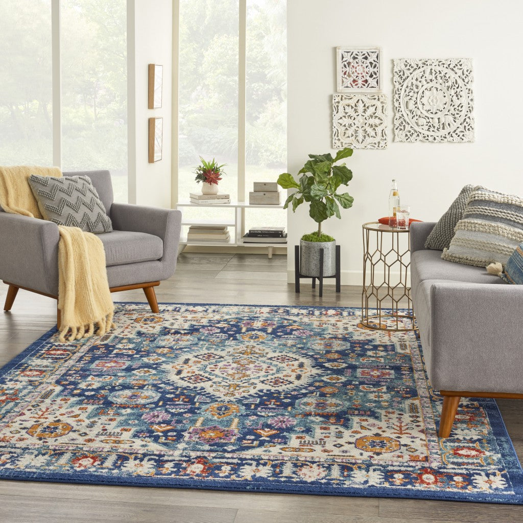 5' X 7' Blue And Ivory Power Loom Area Rug