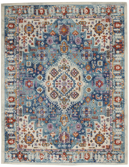 5' X 7' Blue And Ivory Power Loom Area Rug