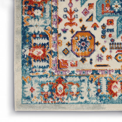 5' X 7' Blue And Ivory Power Loom Area Rug