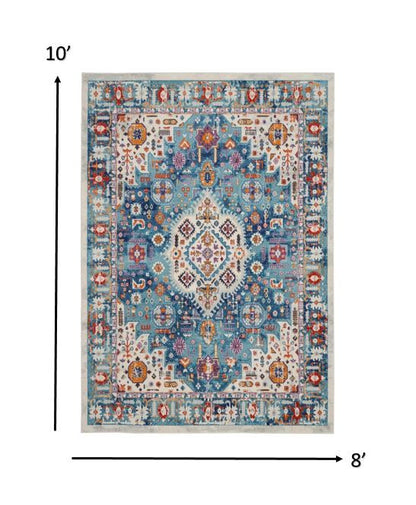 5' X 7' Blue And Ivory Power Loom Area Rug