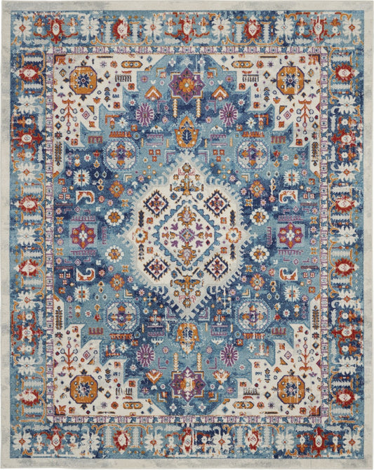 5' X 7' Blue And Ivory Power Loom Area Rug