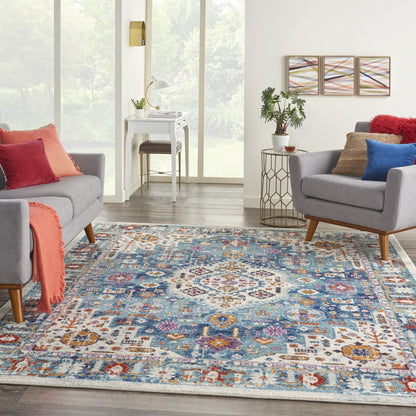 5' X 7' Blue And Ivory Power Loom Area Rug