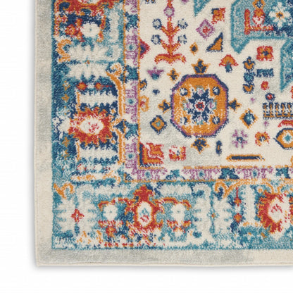 5' X 7' Blue And Ivory Power Loom Area Rug