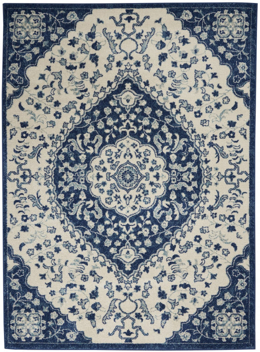 8' X 10' Blue And Ivory Power Loom Area Rug