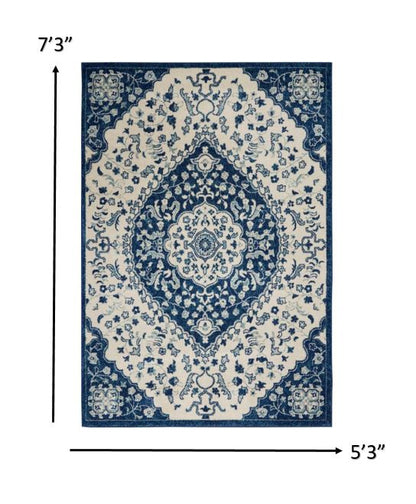8' X 10' Blue And Ivory Power Loom Area Rug