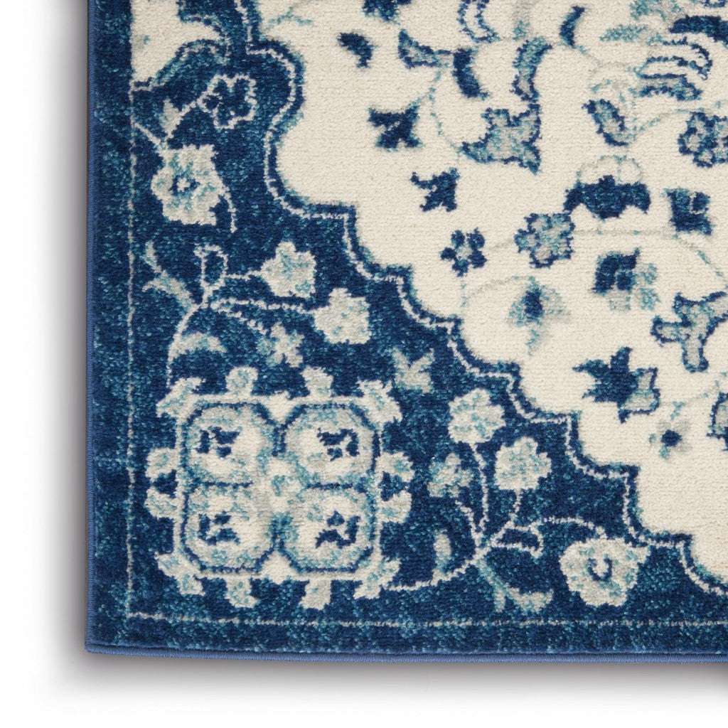 8' X 10' Blue And Ivory Power Loom Area Rug