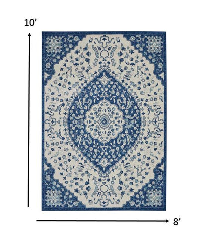 8' X 10' Blue And Ivory Power Loom Area Rug