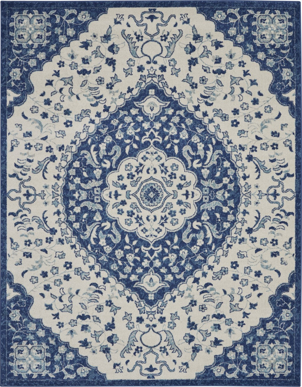 8' X 10' Blue And Ivory Power Loom Area Rug