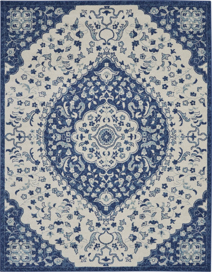 8' X 10' Blue And Ivory Power Loom Area Rug