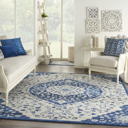 8' X 10' Blue And Ivory Power Loom Area Rug