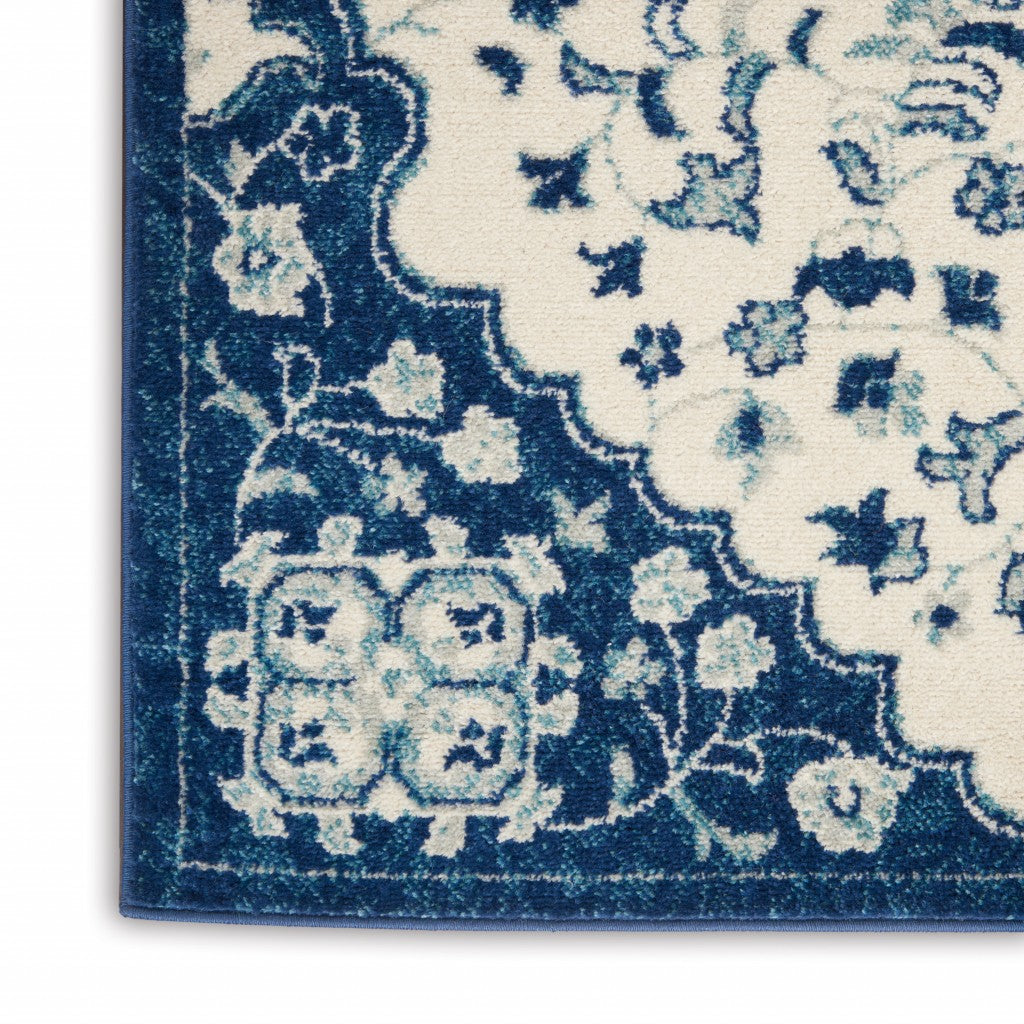 8' X 10' Blue And Ivory Power Loom Area Rug