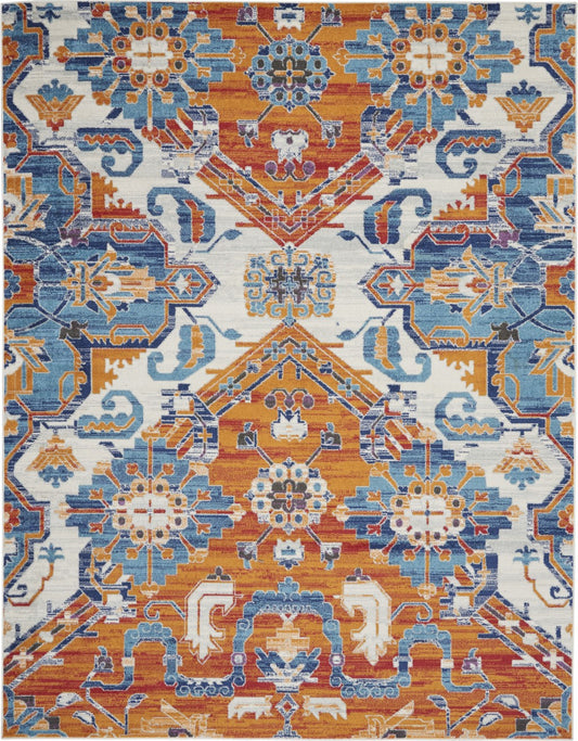 5' X 7' Orange And Ivory Floral Power Loom Area Rug