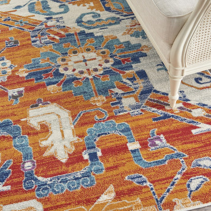 5' X 7' Orange And Ivory Floral Power Loom Area Rug