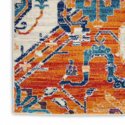 5' X 7' Orange And Ivory Floral Power Loom Area Rug
