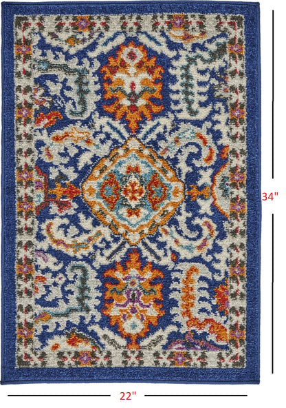 8' X 10' Blue And Ivory Power Loom Area Rug
