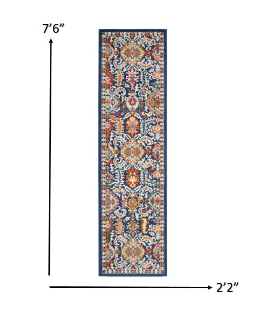 8' X 10' Blue And Ivory Power Loom Area Rug