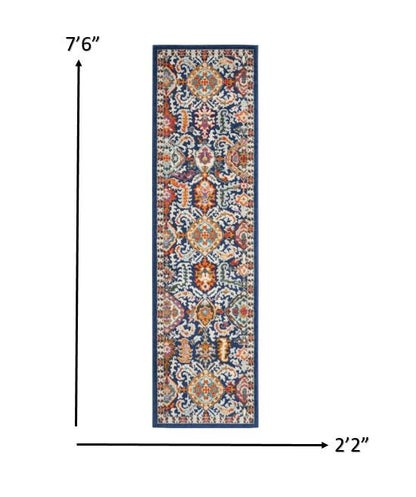 8' X 10' Blue And Ivory Power Loom Area Rug