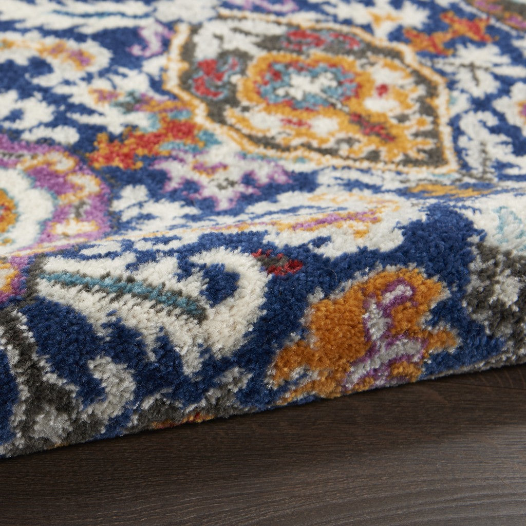 8' X 10' Blue And Ivory Power Loom Area Rug