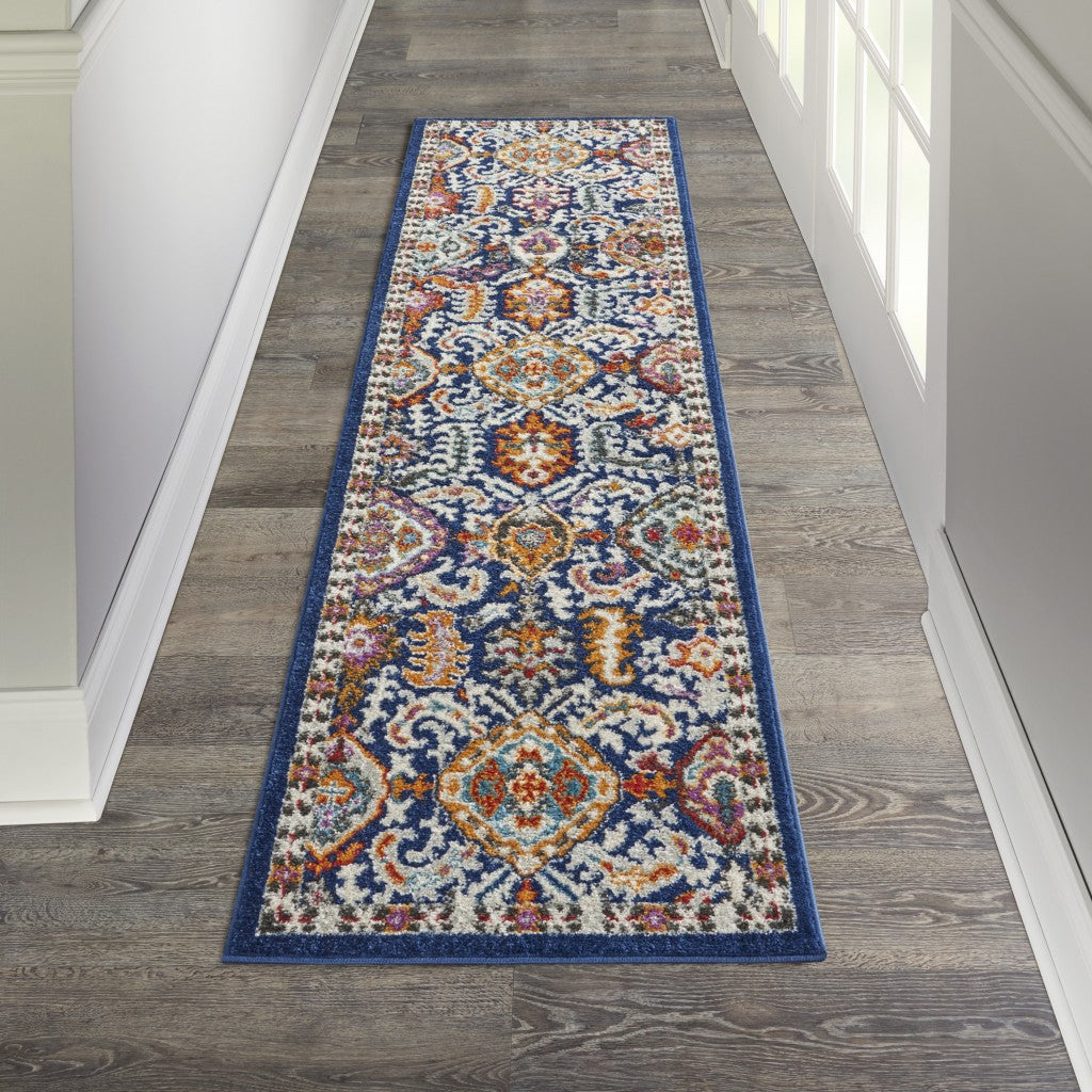 8' X 10' Blue And Ivory Power Loom Area Rug