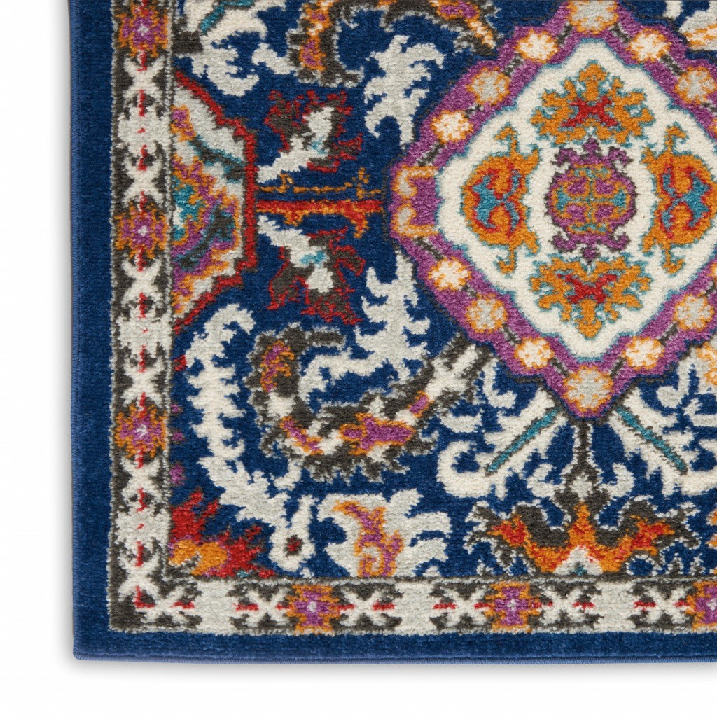 8' X 10' Blue And Ivory Power Loom Area Rug