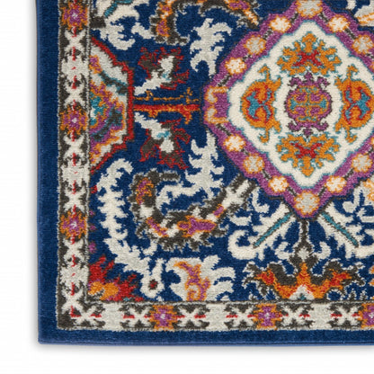 8' X 10' Blue And Ivory Power Loom Area Rug