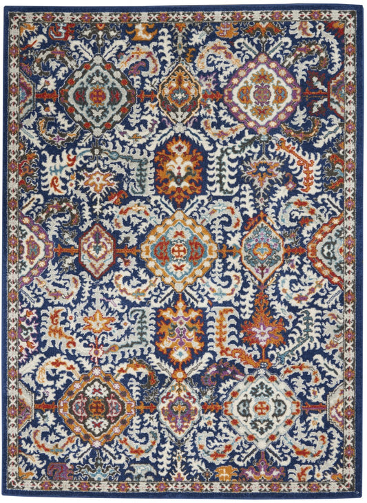 8' X 10' Blue And Ivory Power Loom Area Rug