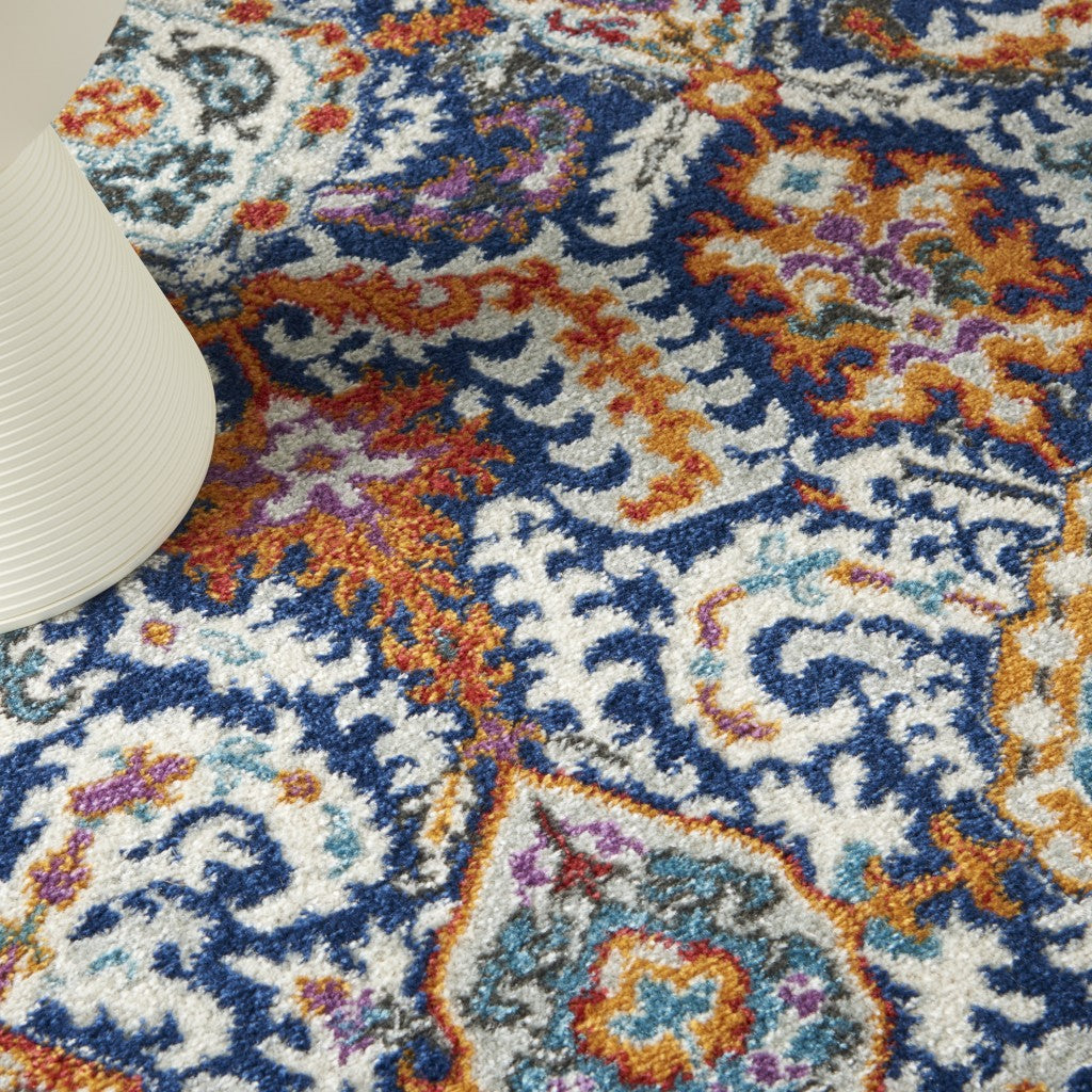 8' X 10' Blue And Ivory Power Loom Area Rug