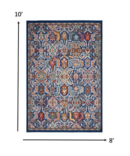 8' X 10' Blue And Ivory Power Loom Area Rug