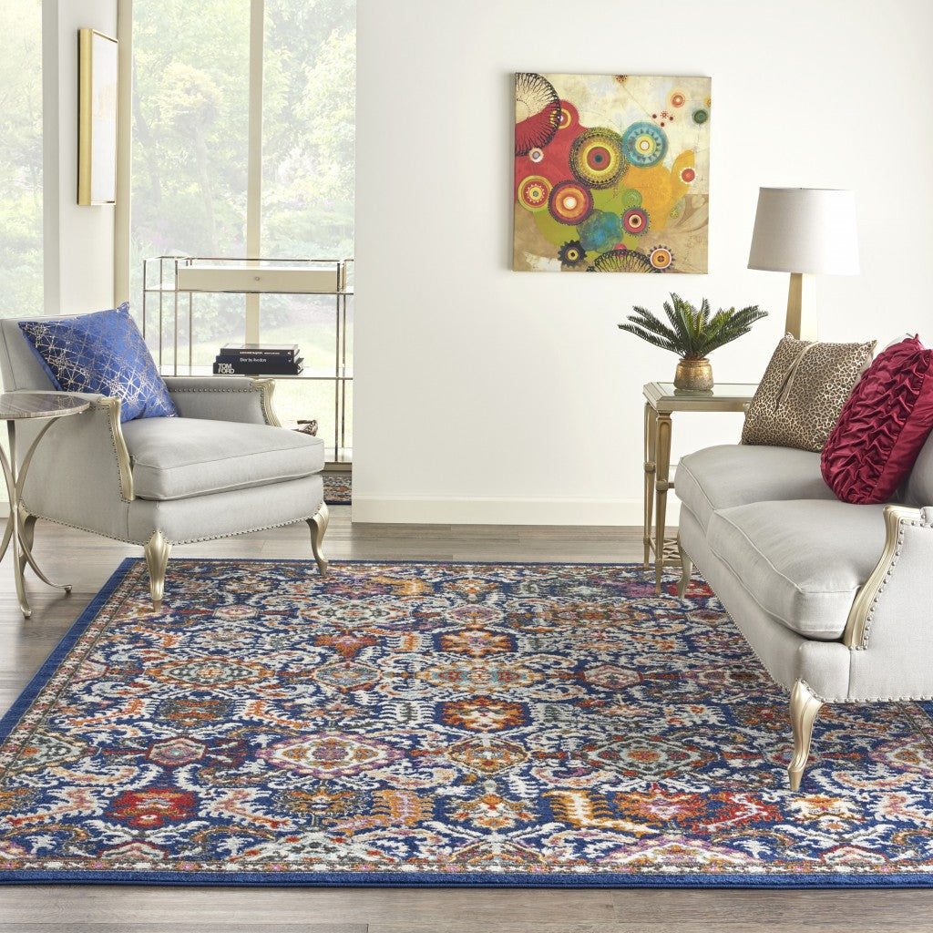 8' X 10' Blue And Ivory Power Loom Area Rug