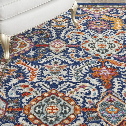 8' X 10' Blue And Ivory Power Loom Area Rug