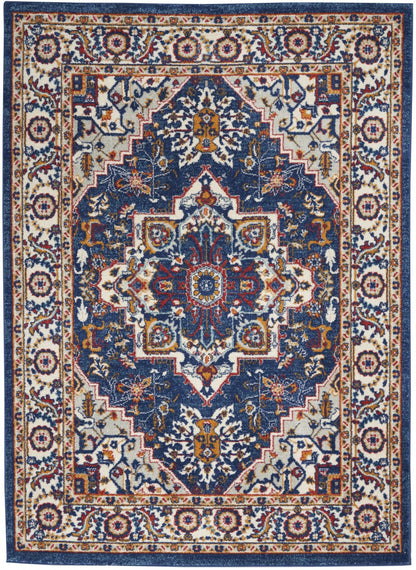5' X 7' Blue And Ivory Power Loom Area Rug