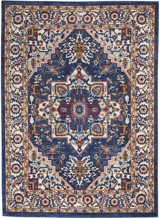 5' X 7' Blue And Ivory Power Loom Area Rug