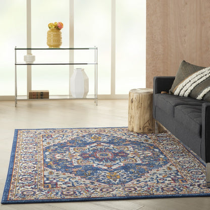 5' X 7' Blue And Ivory Power Loom Area Rug