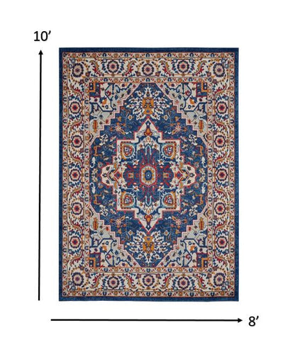 5' X 7' Blue And Ivory Power Loom Area Rug