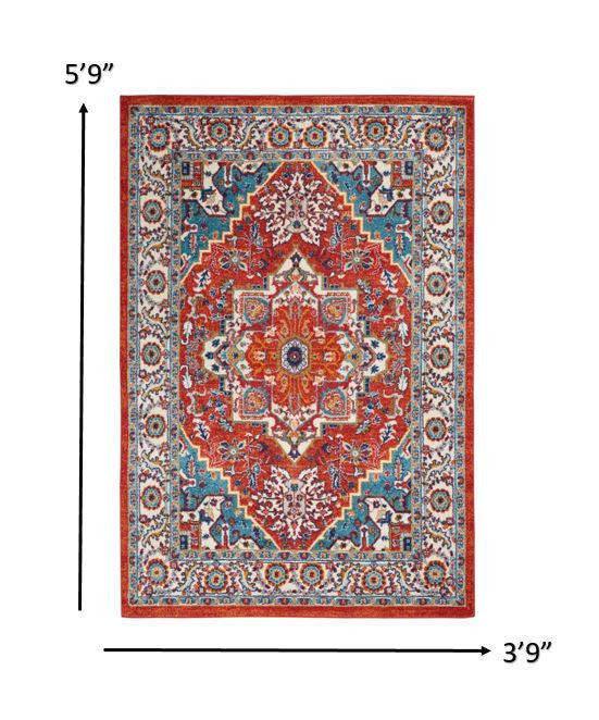 8’ X 10’ Red And Ivory Medallion Area Rug