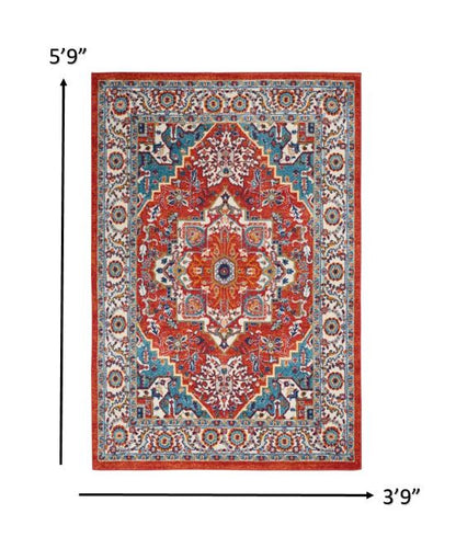 8’ X 10’ Red And Ivory Medallion Area Rug