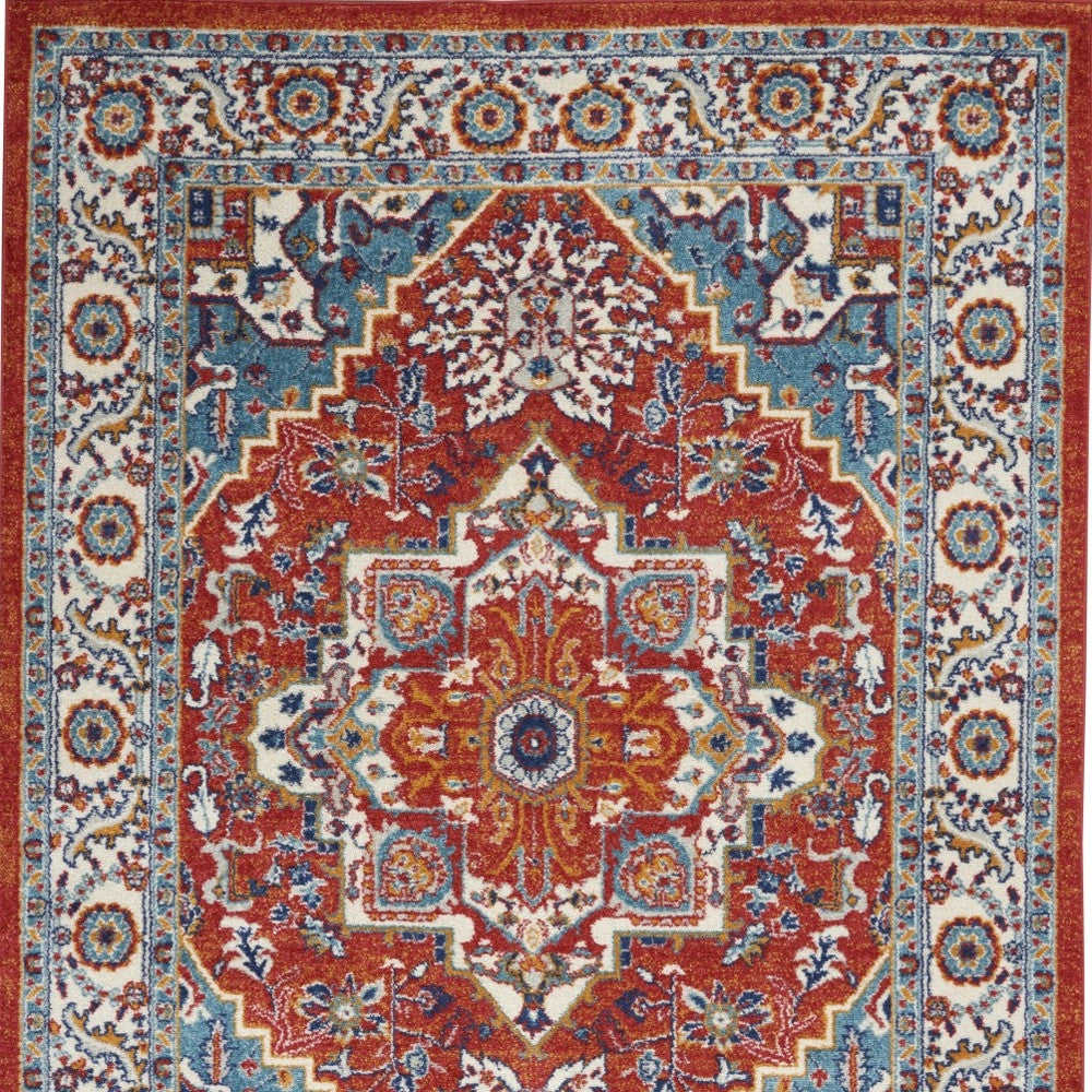 8’ X 10’ Red And Ivory Medallion Area Rug