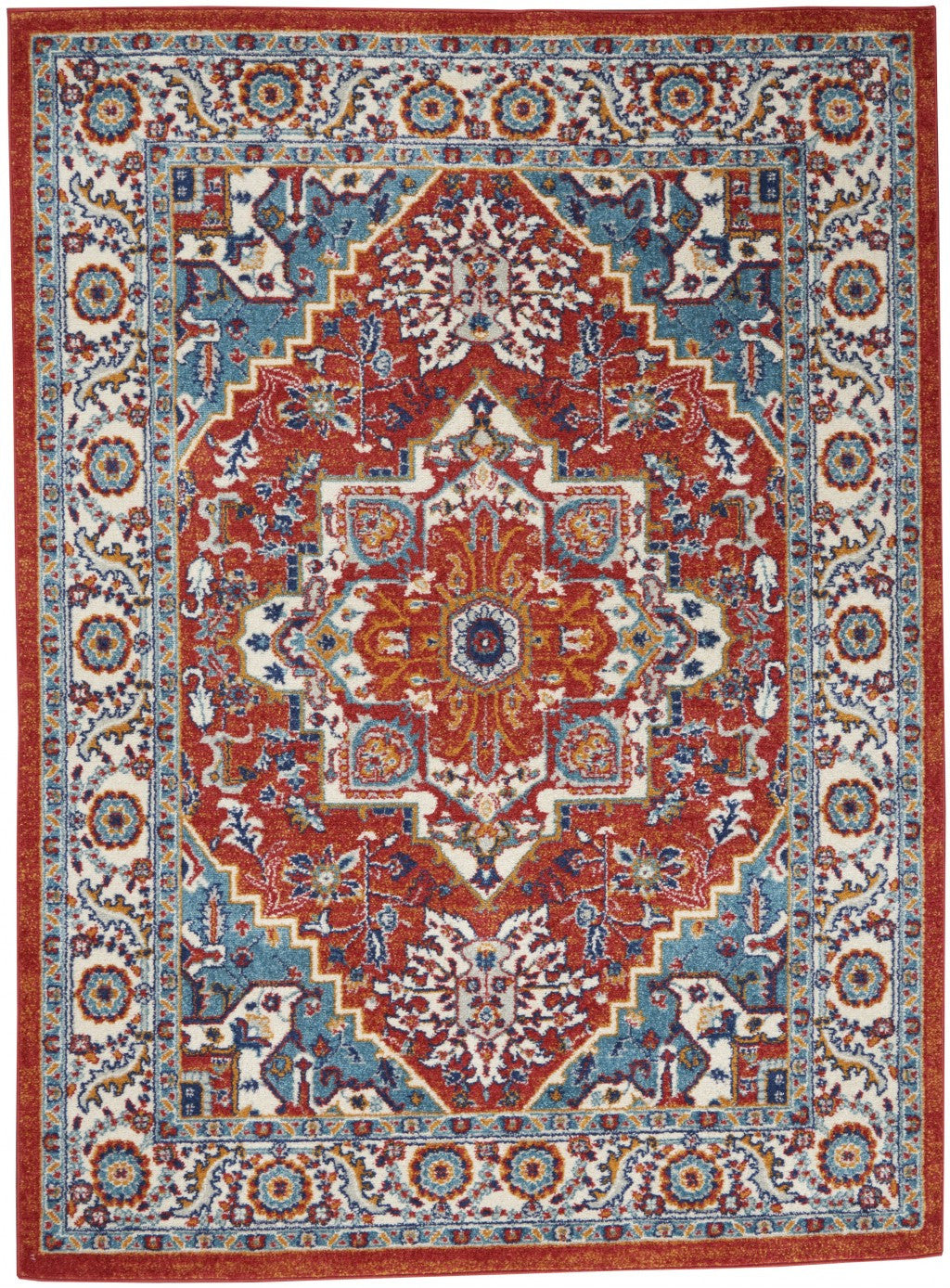 8’ X 10’ Red And Ivory Medallion Area Rug