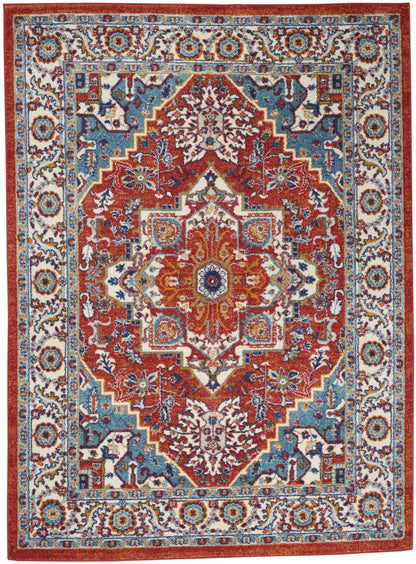 8’ X 10’ Red And Ivory Medallion Area Rug