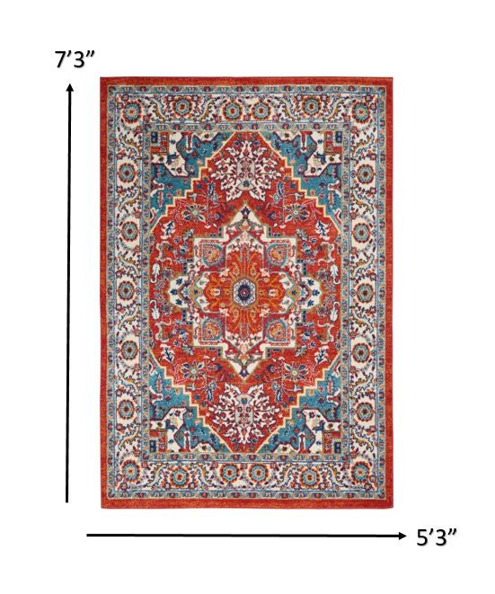 8’ X 10’ Red And Ivory Medallion Area Rug