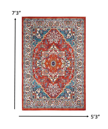 8’ X 10’ Red And Ivory Medallion Area Rug