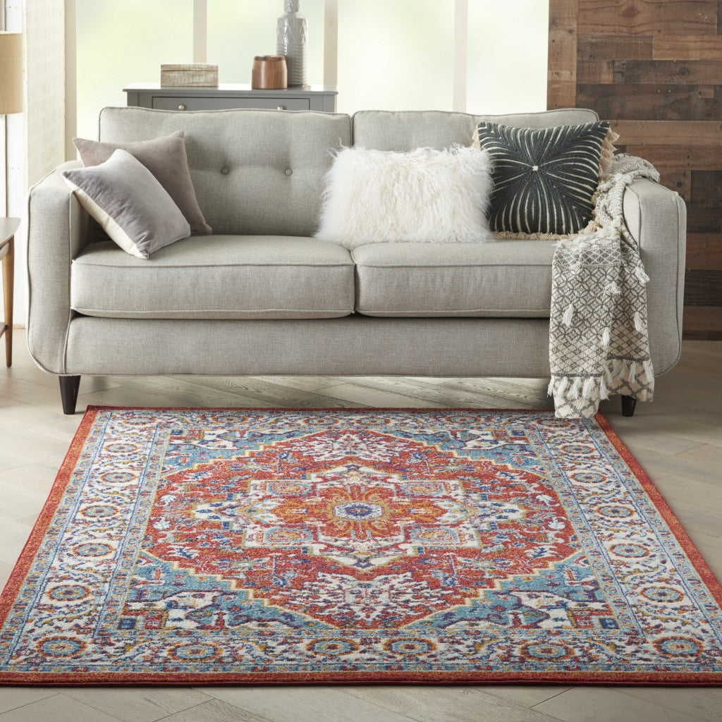 8’ X 10’ Red And Ivory Medallion Area Rug