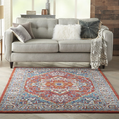 8’ X 10’ Red And Ivory Medallion Area Rug