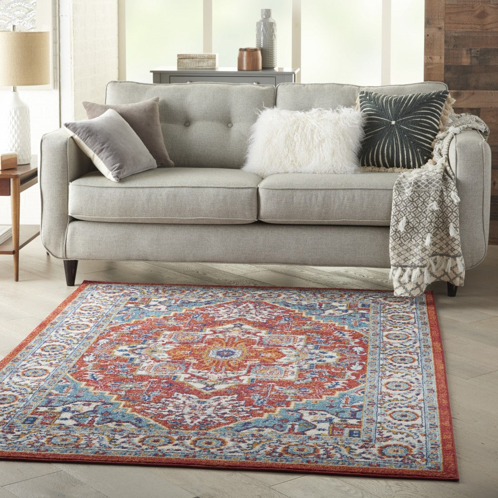 8’ X 10’ Red And Ivory Medallion Area Rug