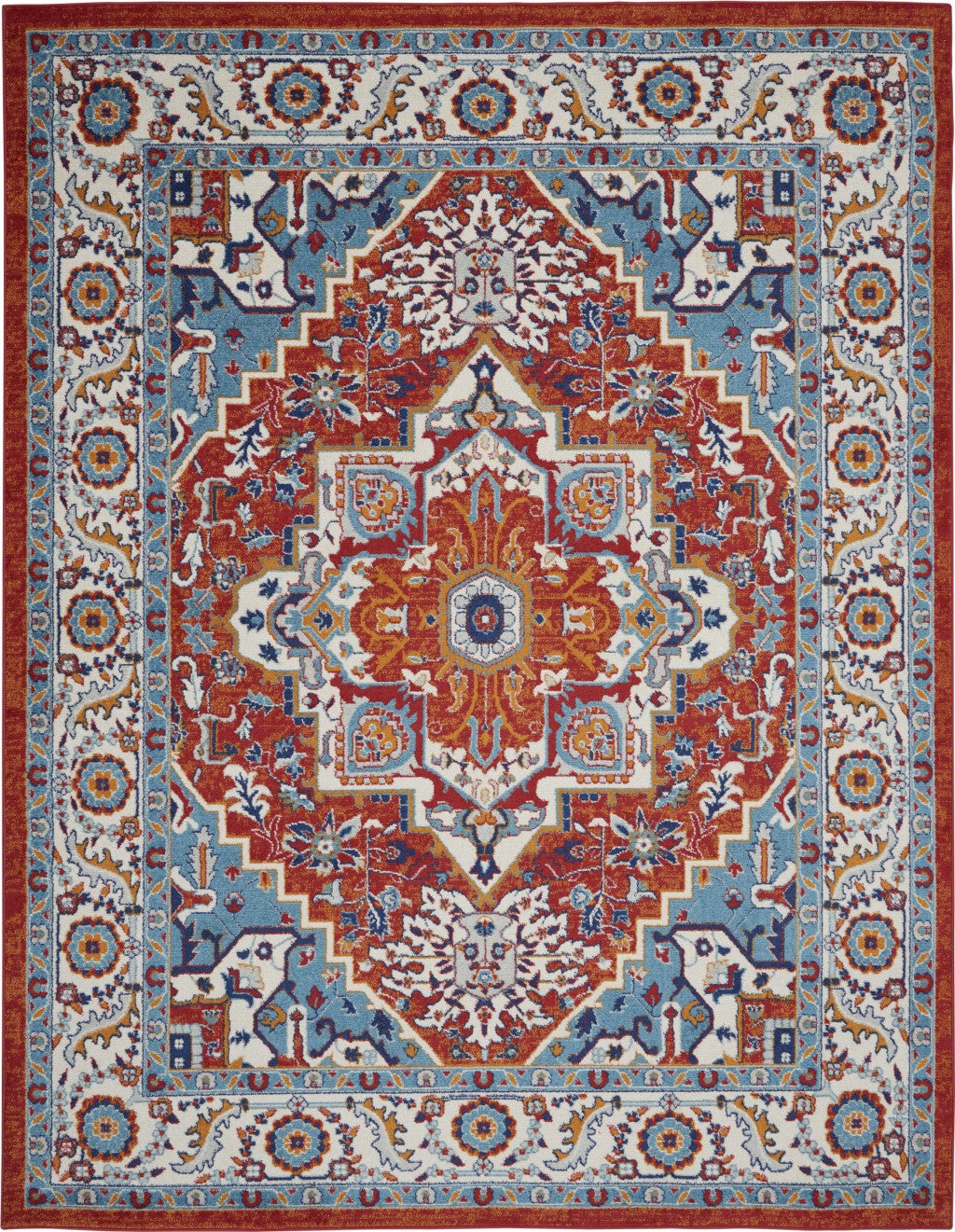 8’ X 10’ Red And Ivory Medallion Area Rug