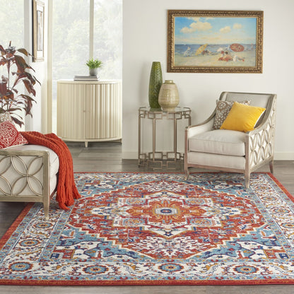 8’ X 10’ Red And Ivory Medallion Area Rug