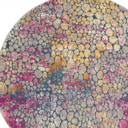 4' Pink And Ivory Round Coral Power Loom Area Rug