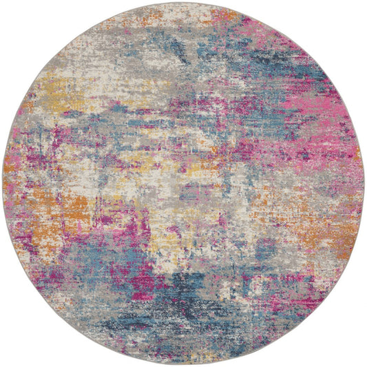 5' X 7' Blue And Pink Abstract Power Loom Area Rug
