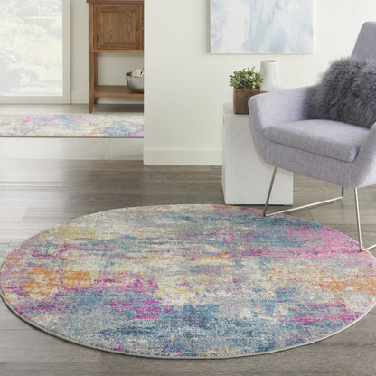 5' X 7' Blue And Pink Abstract Power Loom Area Rug