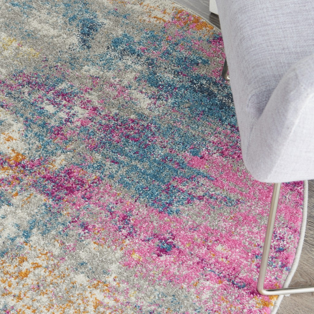 5' X 7' Blue And Pink Abstract Power Loom Area Rug